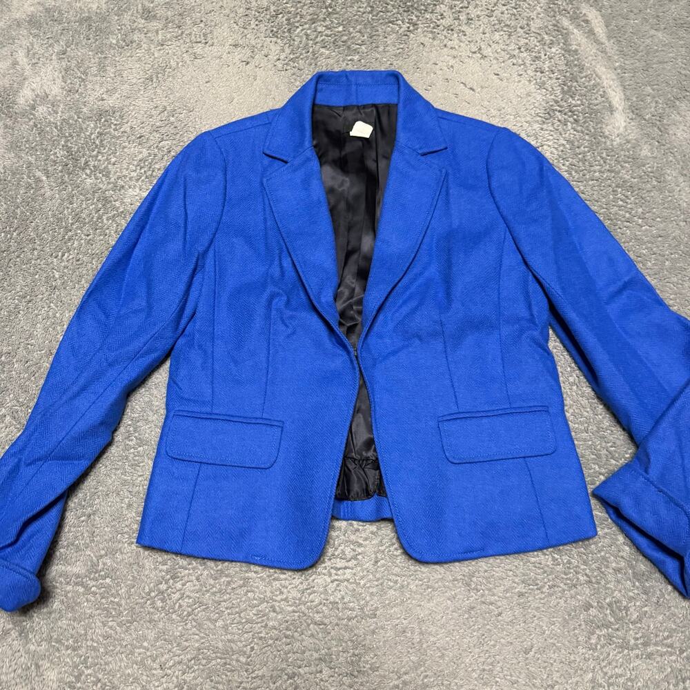 J Crew Blazer Womens 14 Blue Herringbone Wool Lined Jacket Style 96698
